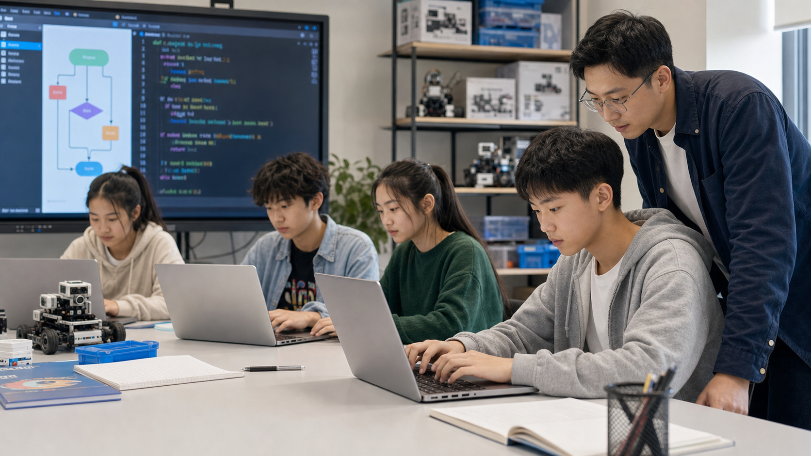 学生在课堂学习 Python 编程